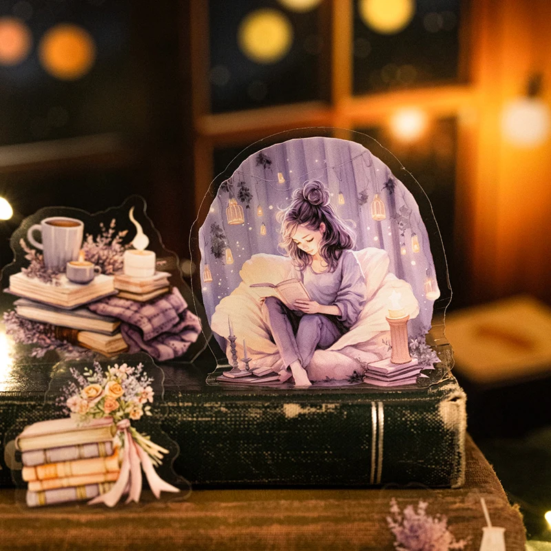 Card Lover 30 Pcs [Quiet Night Reading Series] Read The Scenery Handbook  Stickers PET Sticker Paper Material Scrapbook Kit