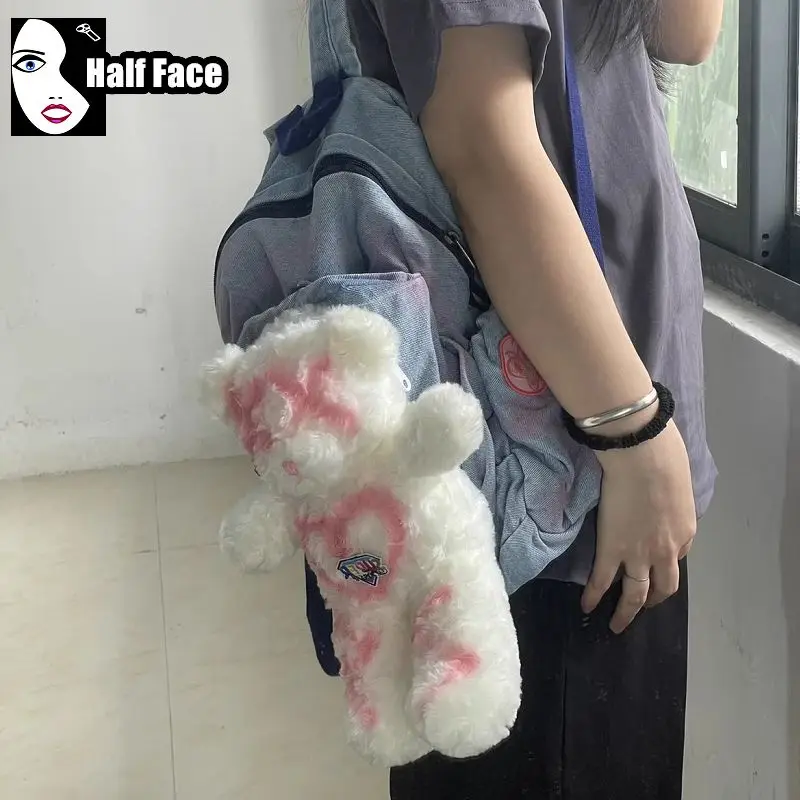 Y 2K Meisjes Harajuku Gothic Dames Punk Lolita Roze Kleine Witte Beer Cartoon Japanse Academie Stijl Cowboy Rugzak Tassen Draagtas