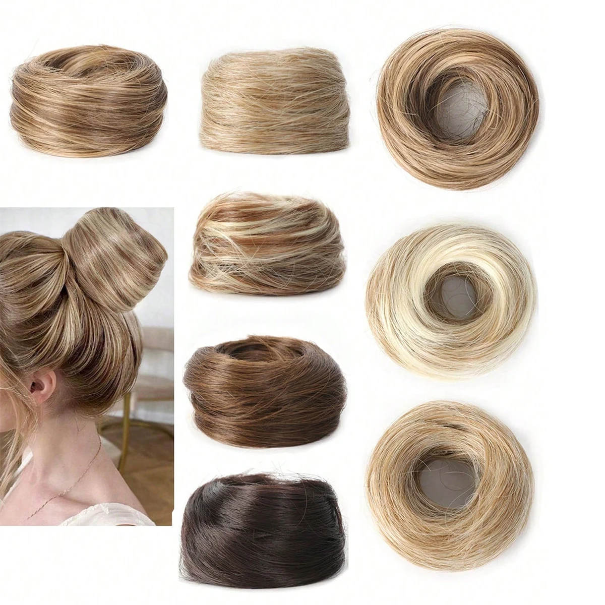 Easy Wear Synthetic Updo Wig Hair Elegant Straight Chignon Bun Hair With Rubber Band Heat Resistant Fiber Ponytail Hairpieces image 2