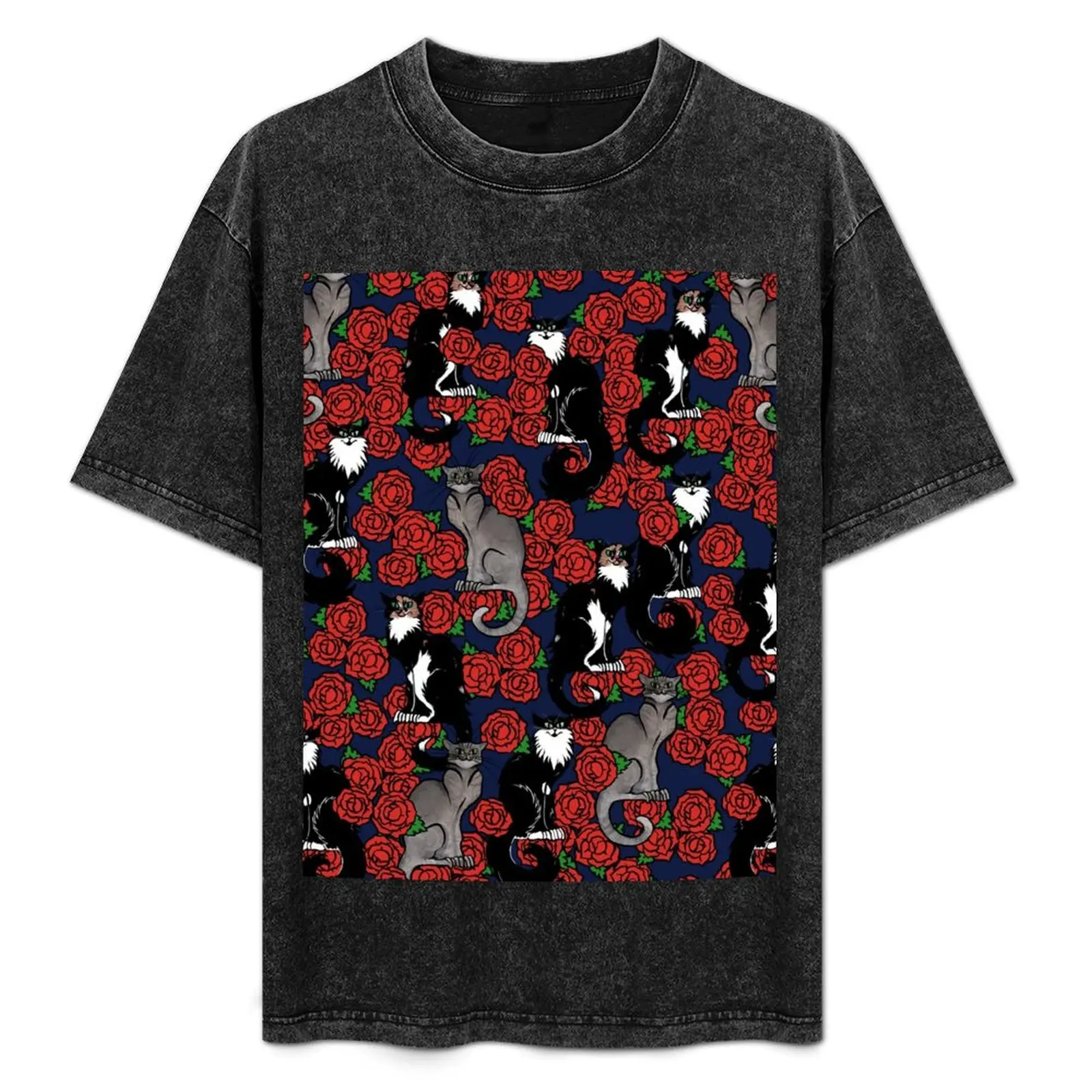 

Cats and Roses Le Chat Noir Calico T-Shirt Plus Size Basic Cotton T-Shirt