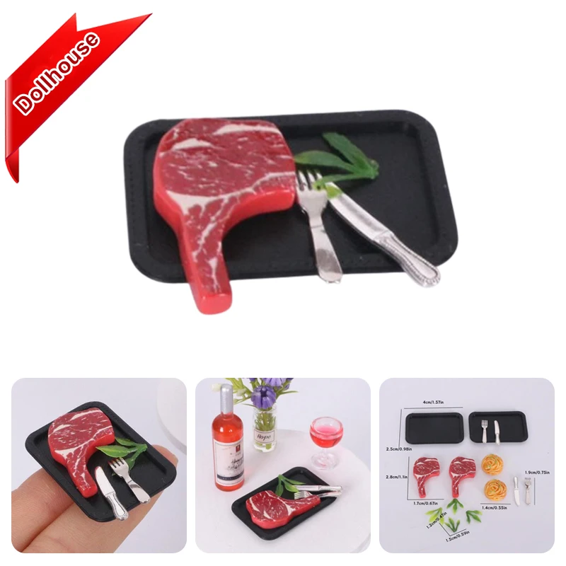 5Pcs Simulated Steak Pasta Plate Knife And Fork Model Kit Dollhouse Kitchen Food Decoration Toy DIY Accessories