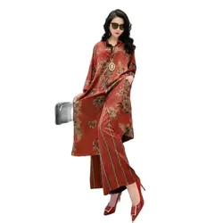 Large-size Silk Wide-Leg Pants Suit Women's Spring/Summer 2023 New Exotic Mmulberry Silk Fashion Temperament Slim Two-Piece Suit