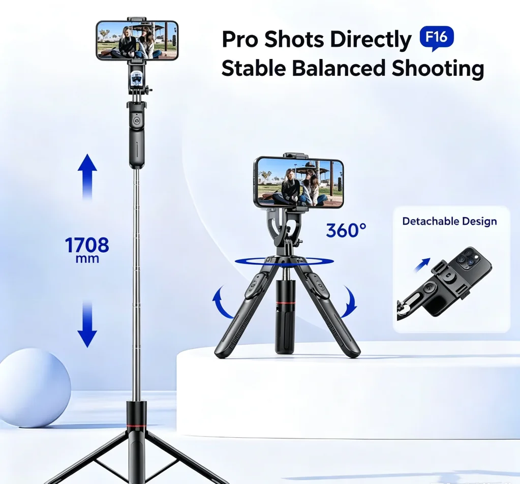 Portable Handheld Selfie Stick with 360-Degree Rotating Tripod Telescopic Anti-Shake Design for Live Broadcasting And Travel Pho