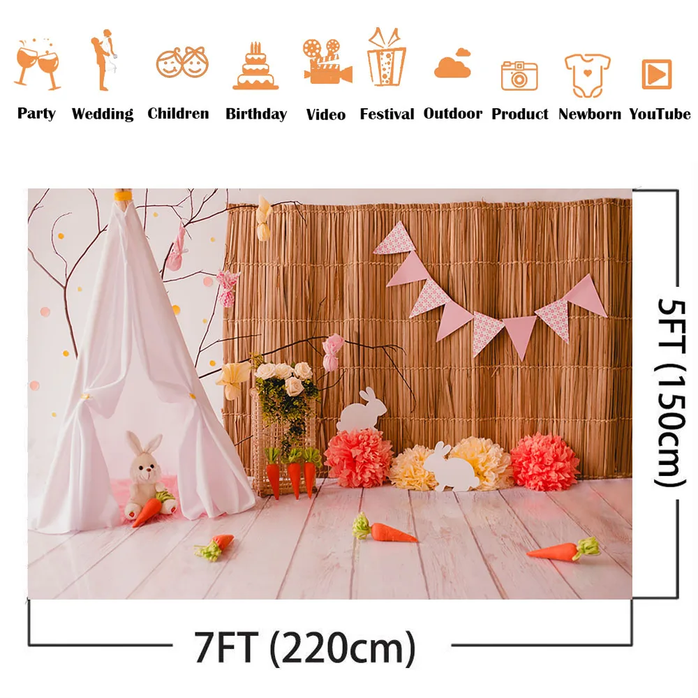 กระต่ายแครอทเค้ก Smash ภาพฉากหลังสำหรับถ่ายภาพเต็นท์สีขาวทารกแรกเกิดเด็กภาพพื้นหลัง Photocall ตกแต่ง Props