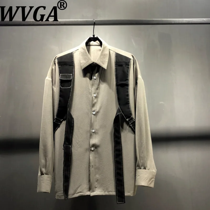 

WVGA весна осень новый мужской прилив с длинным рукавом искусственный ремешок модная рубашка нишевый шикарный повседневный топ с отложным воротником уличная одежда Ins W15110