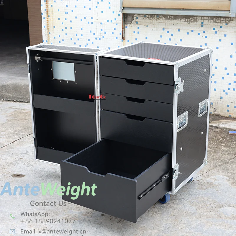 5 Drawer Tool Flight Case Heavy Duty Black Storage Box