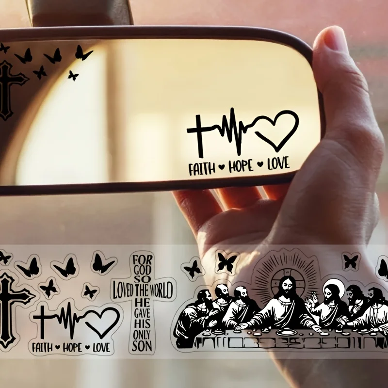 Faith Hope Love Christian Vinyl Stickers, Cross Last Supper Butterfly Bible Verse Decals Waterproof For Car Mirror Window