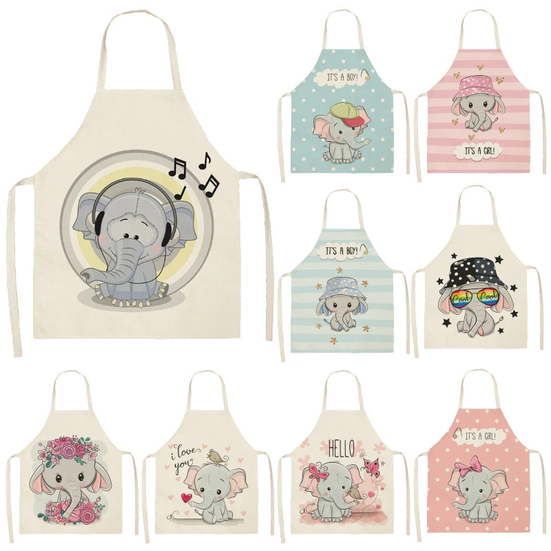 

Elephant Car Printed Sleeveless Apron Kitchen Women Cotton Linen Pinafore Home Cooking Baking Waist Bib 55x68cm