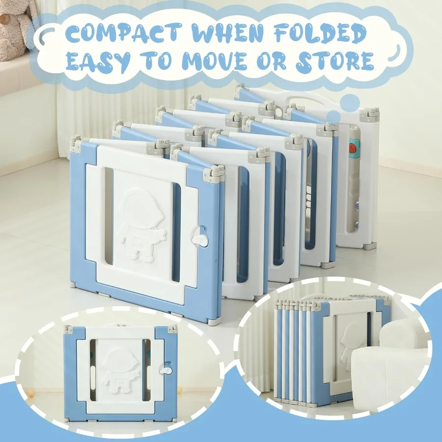 18 Panels Baby Play Pen Extra Large Baby Playpen Foldable Astronauts Play Pens for Babies and Toddlers Adjustable Portable Fenc