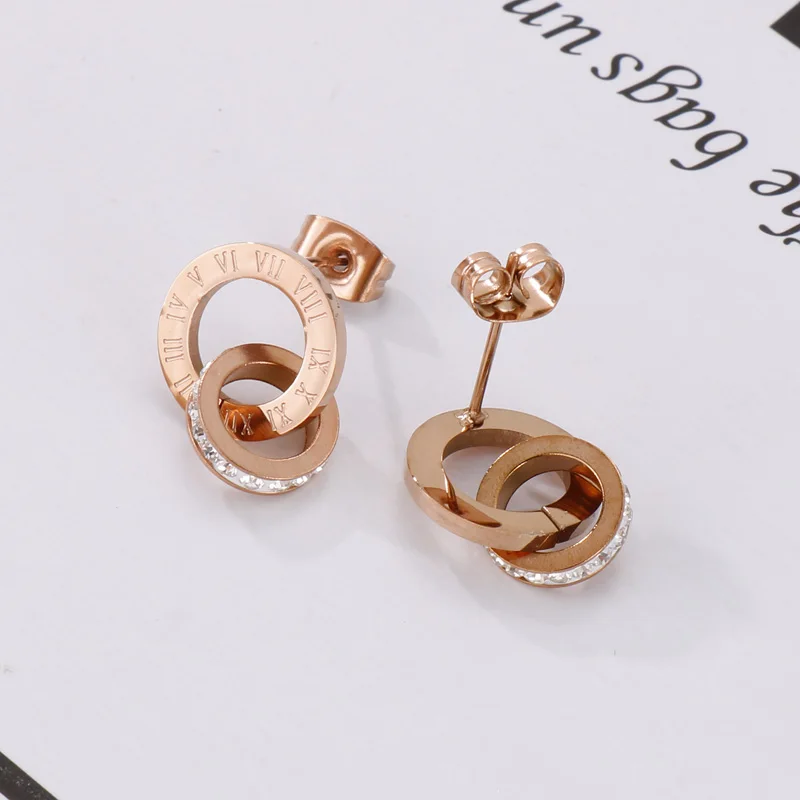 Fashion Stainless Steel Roman Numerals Dangle Earring For Women Multiple Color Dound Round Rhinestone Drop Earring Women Jewelry