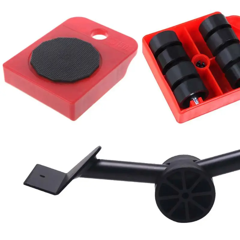 5Pcs Professional Furniture Mover Tool Set Heavy Stuffs Transport Lifter Wheeled Mover Roller with Wheel Bar Moving Hand Device