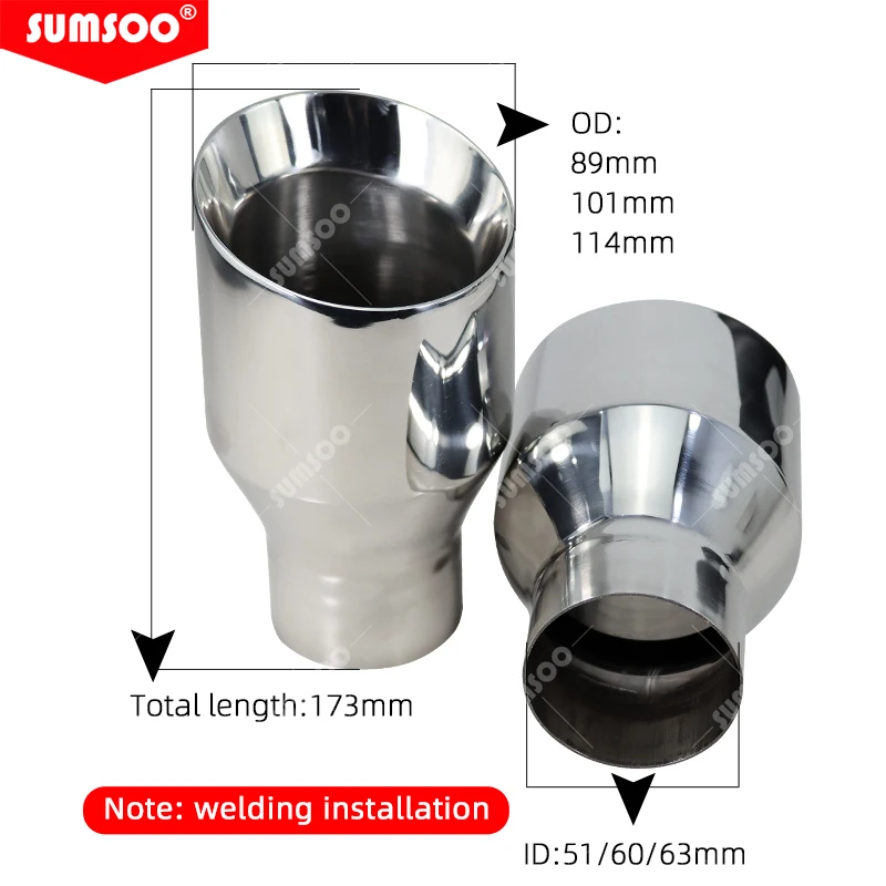 Genuine SUMSOO 1pcs Car Stainless Steel Universal Exhaust System Muffler Tip End Pipe Car Exhaust Tip