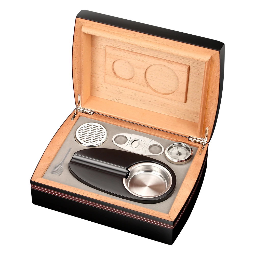 GALINER Cedar Wood Humidor Cigar Box With wood Ashtray Portable Cigar Cutter Guillotine Humidor Box