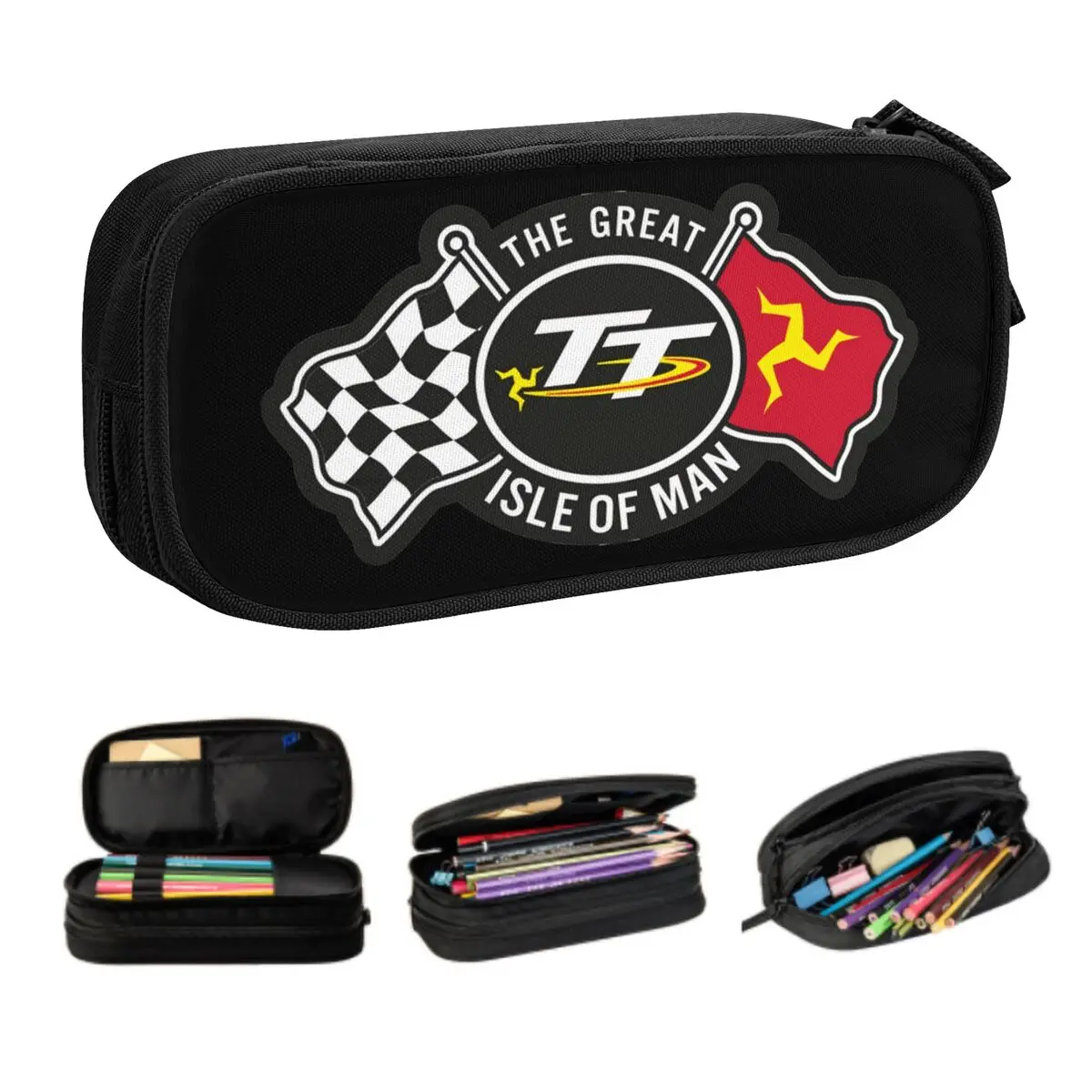 Custom Isle Of Man TT Races Korean Pencil Case Girl Boy Large Capacity Motorcycle Sports Pencil Box Students Stationery