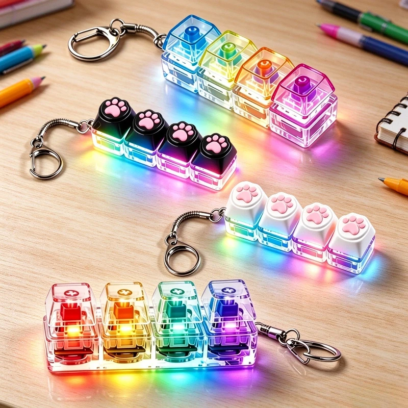 Hot LED Keyboard Keychain Fidget Toys Crystal Clicker Sensory Toy for Stress Relief Keyboard Keychain Fidget Toy for Adults