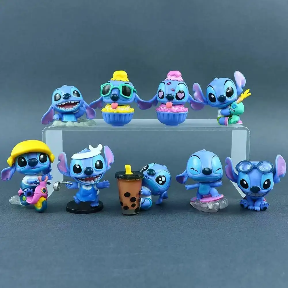 新しいディズニーかわいいステッチフィギュアブラインドボックスかわいいスティッチアニメ漫画車ケーキルーム装飾モデル人形女の子の誕生日プレゼント
