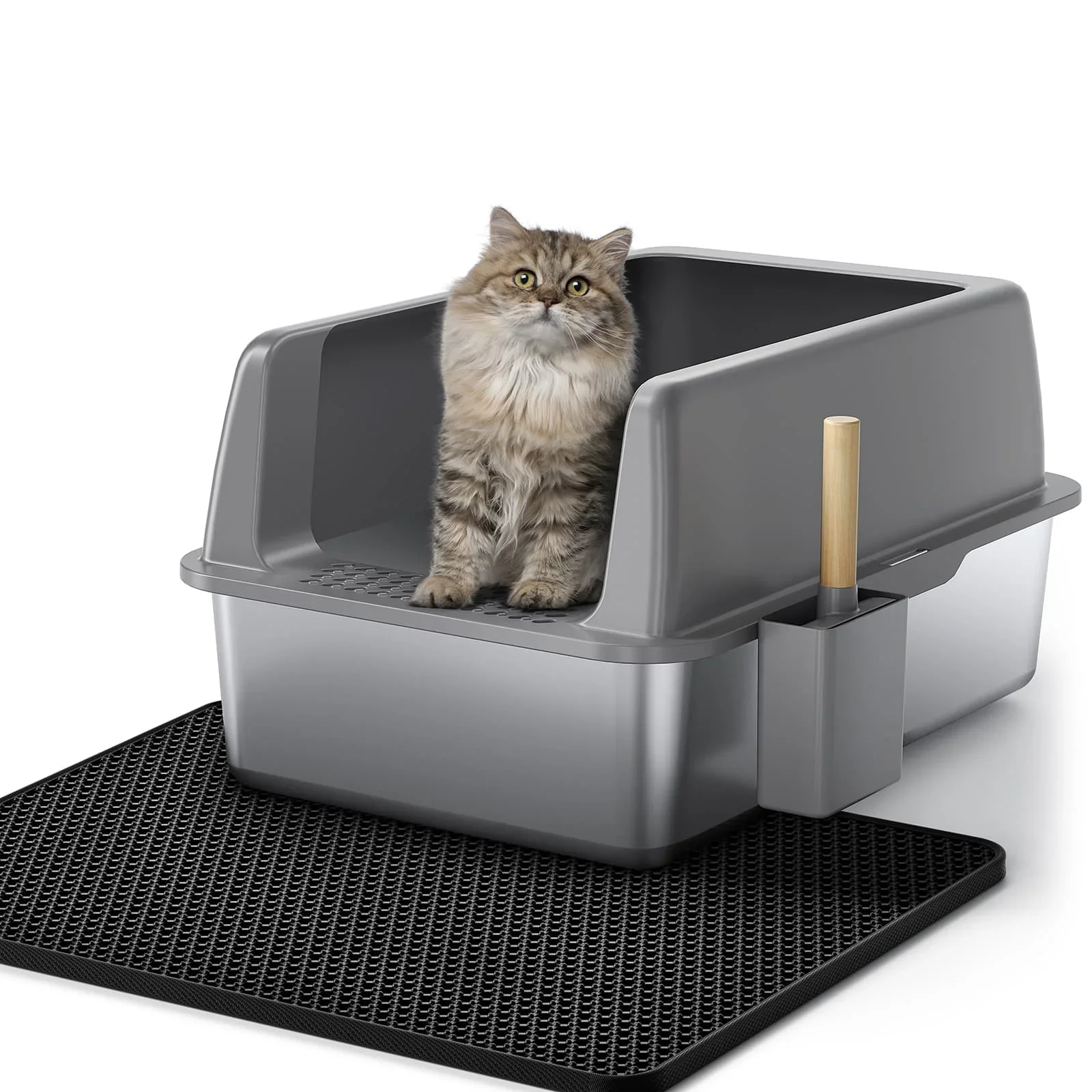 

z Stainless Steel Cat Litter Box with Lid Extra Large Litter Box for Big Cats