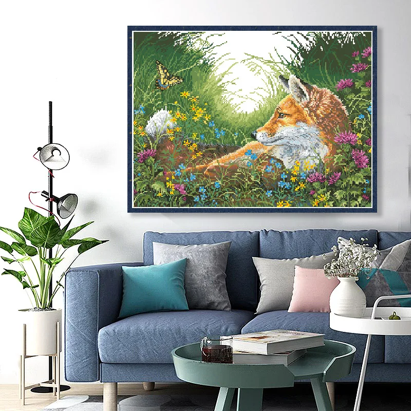 Fox in The Flowers Counted Cross Stitch Kit Patterns Printed Fabric For Embroidery Needlework Crafts Set 11CT 14CT Diy Paintings