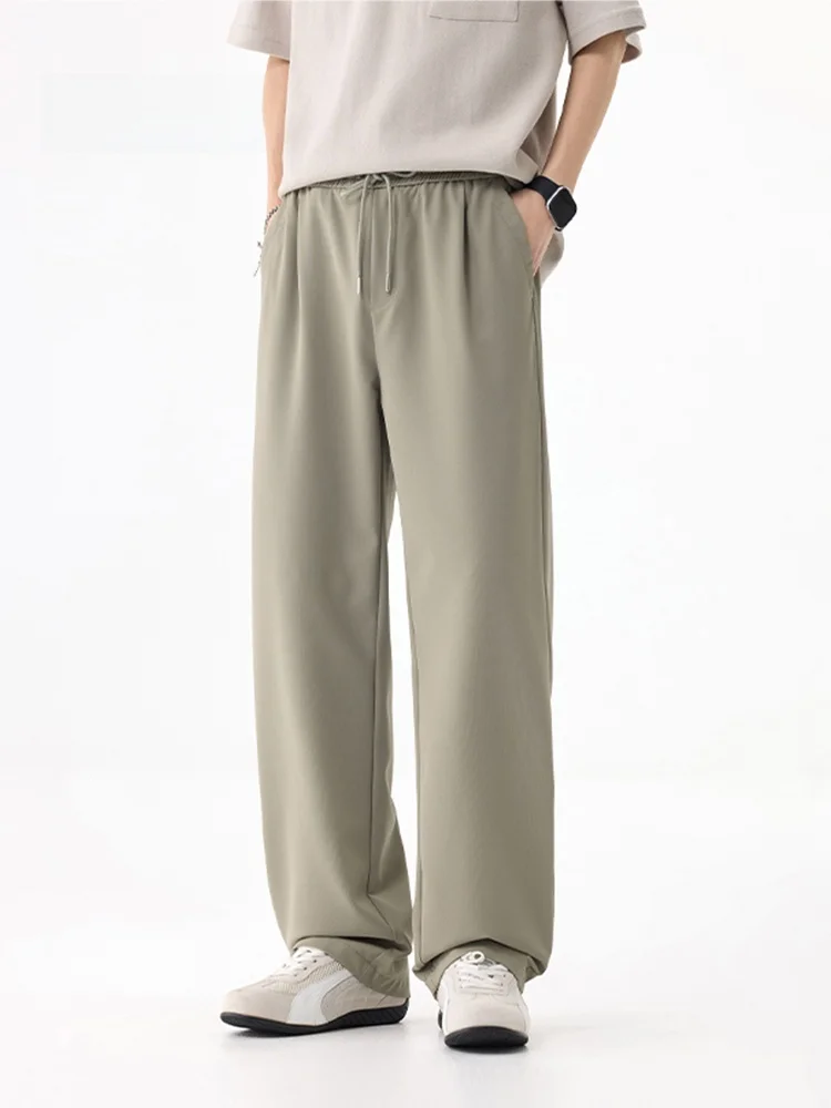 

MMOPTOP Men's Casual Wide Leg Pants Dstring Straight Leg Loose Fit Spring Summer Faionable Versatile Nylon Leisure Trousers