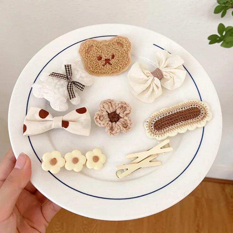 9pcs/set Girl Hair Clip Set Bow Barrettes Bear Hair Clip For Girl Flower Hairpin image 6