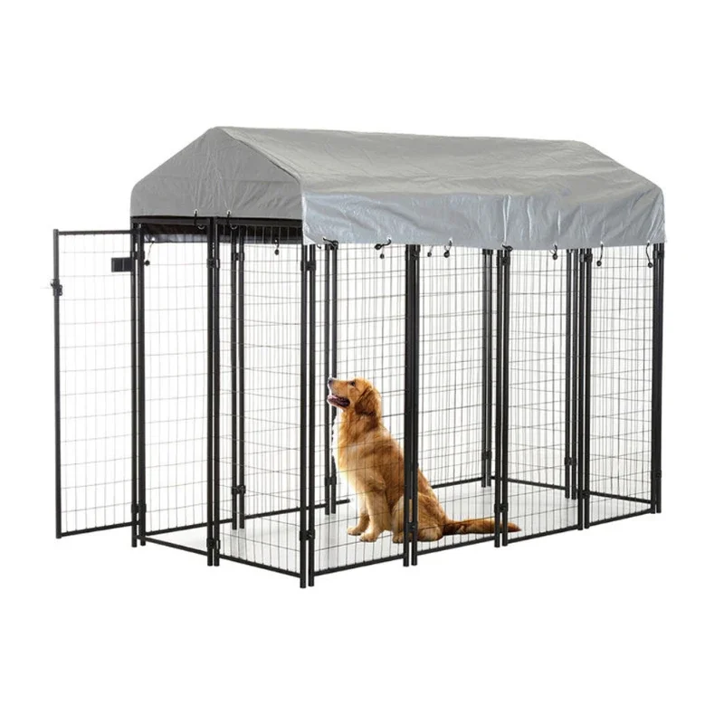 Wholesale Dog Kennel Large Crate for Dogs Metal Welded Pet Cage Outdoor Animal Runs with Roof