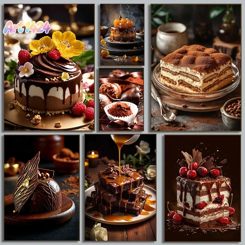Delicious Dessert Chocolate Nuts Strawberry Cake Kitchen Food Poster Canvas Paintings Wall Art Pictures Coffee Shop Home Deco