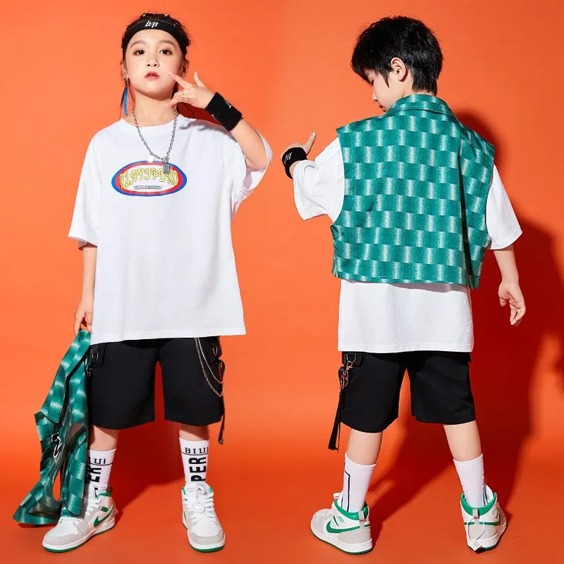 Children's Street Dance Set Summer Boys Hip Hop Vest Hiphop Fashion Clothing Girls Jazz Dance Walk Children's Performance Clothi