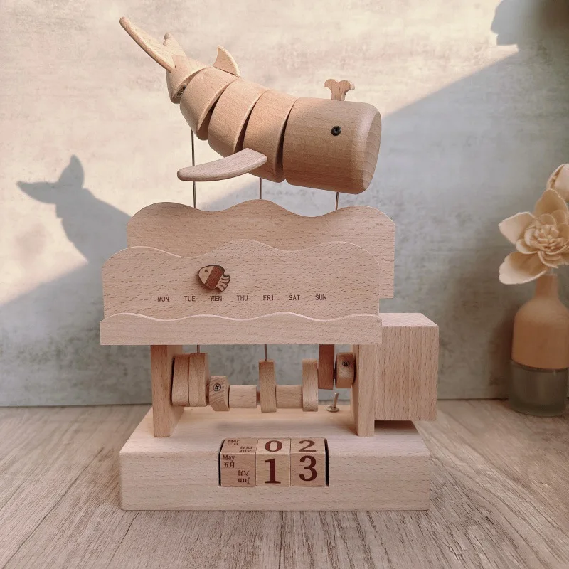 Moving Whale Calendar Music Box Ornament Wooden Machinery Handicrafts Creative Holiday Gifts