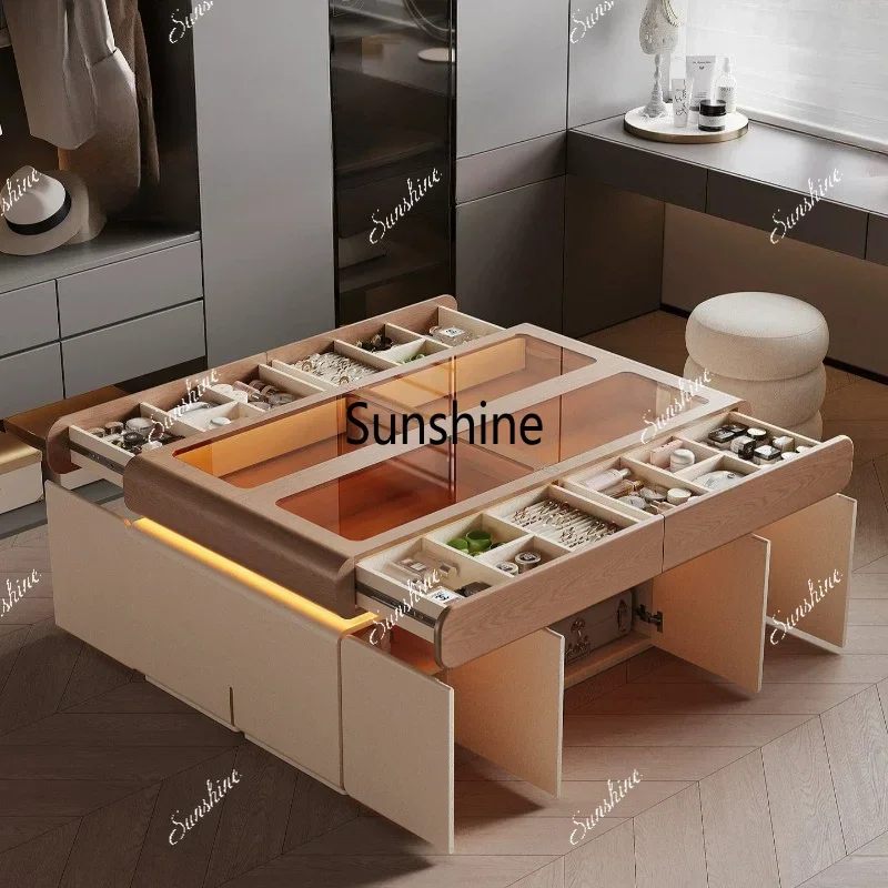 YYGlass Led Cabinet Display White Drawer Dresser Wooden Storage Cabinet Hidden Modern Armario Almacenamiento Apartment Furniture
