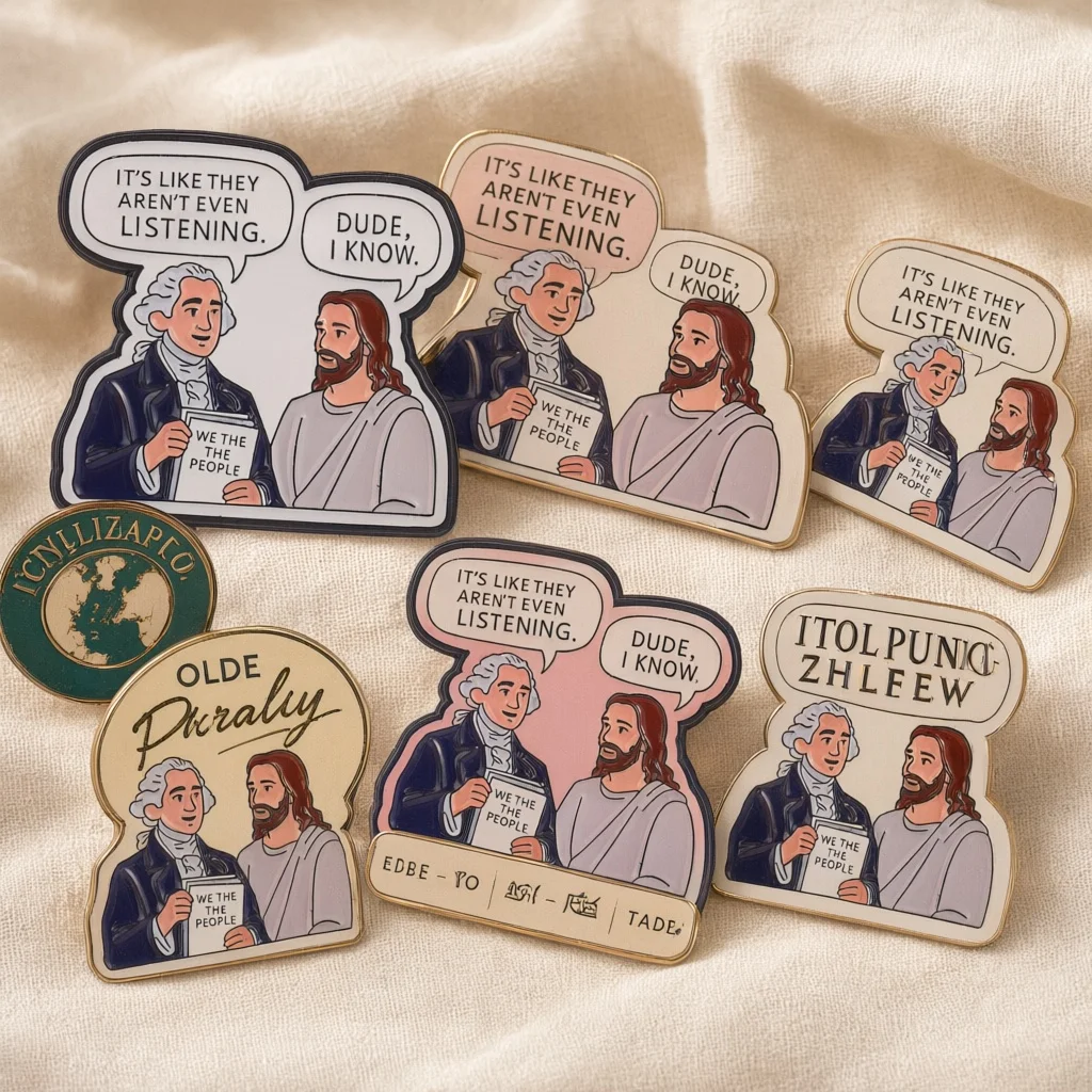 Funny Jesus Hamilton Meme Enamel Pin We The People Quote Lapel Badge Metal Brooch Backpack Hat Pin Humor Jewelry Gift
