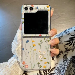 For Samsung Galaxy Z Flip6 Flip5 Flower Print Case Clear Hard PC Luxury Shockproof Folding Cover For Samsung Z Flip 6 5 4 3 5G