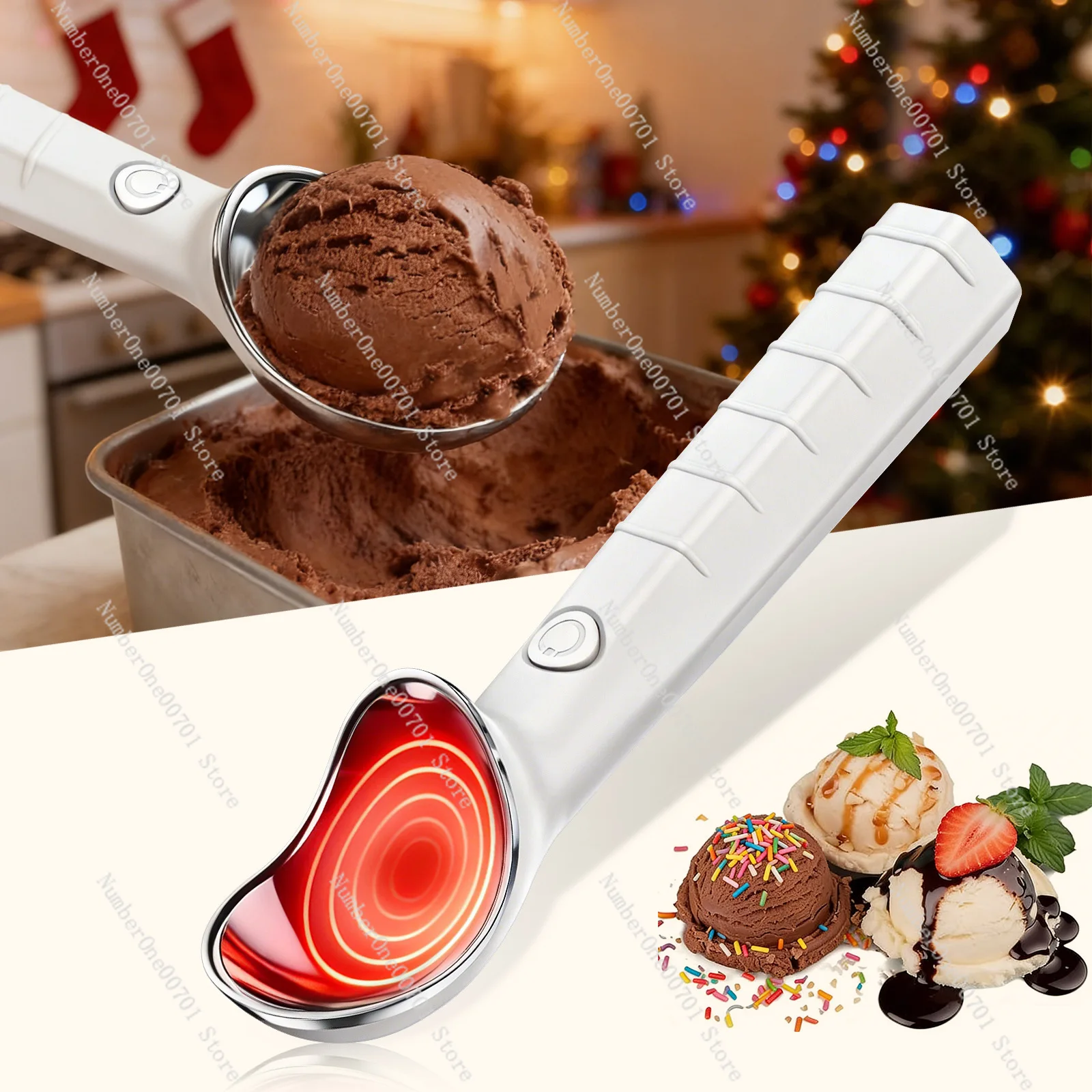 Self-Heating Ice Cream Scoop, Electric Warm Stainless Steel Ice Cream Spoon, Non-Stick Melting Scoop for Hard Ice Cream