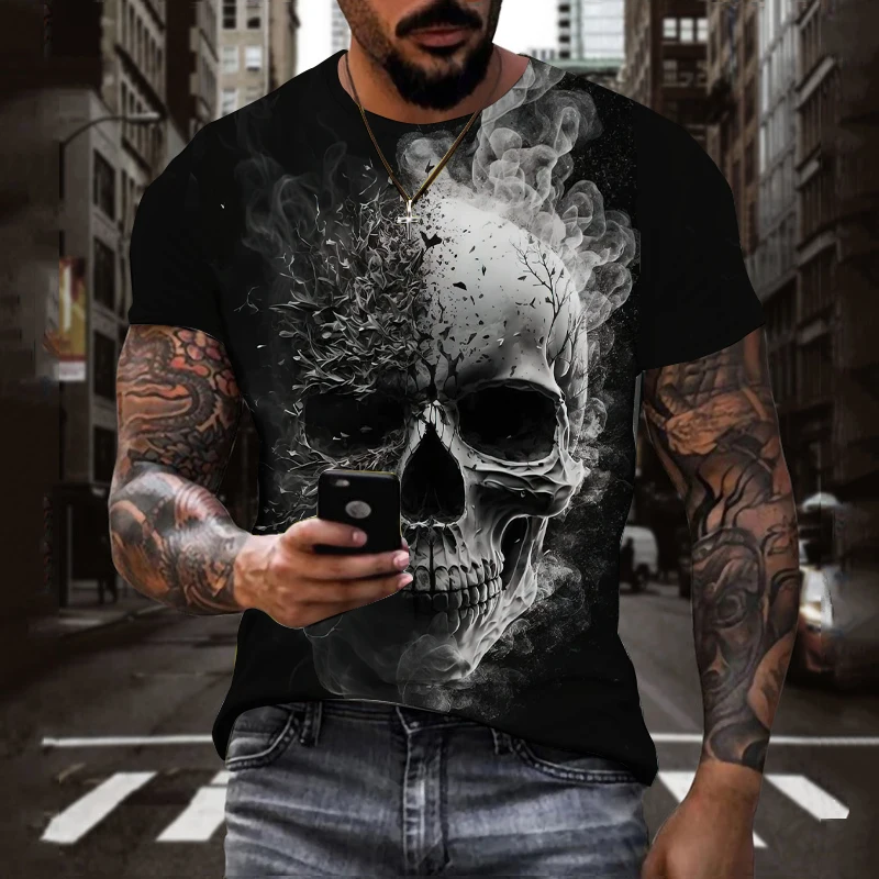 Horror Skull 3D Digital Pattern Print Mens Graphic T-shirts Causal Comfy Tees Short Sleeve Pullover Men Summer Outdoor Clothes