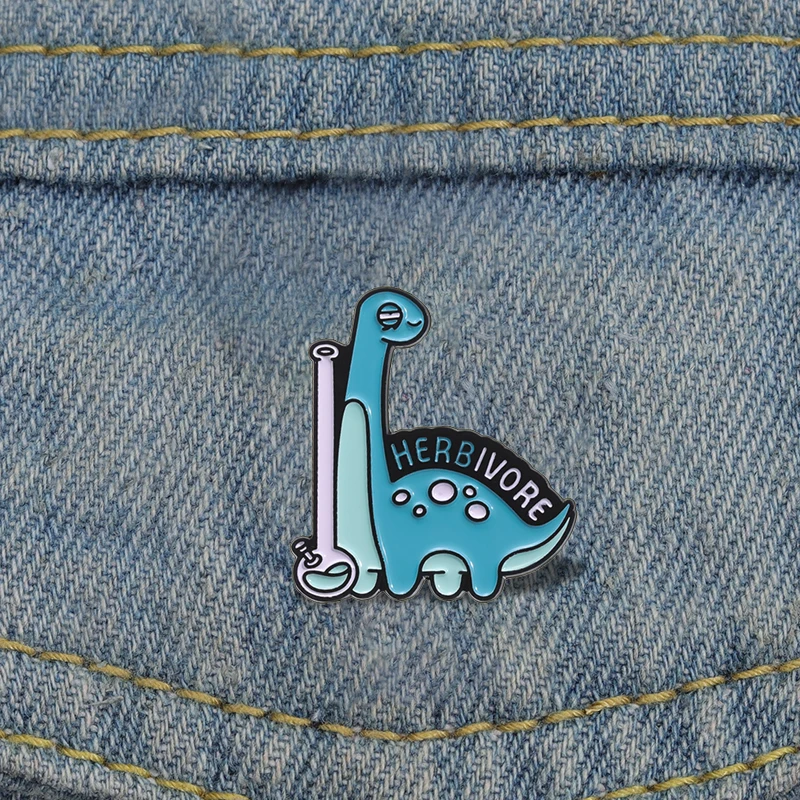 Cute Blue Dinosaur Enamel Pins Custom Primeval Forest HERBIVORE Brooches Lapel Badges Animal Jewelry Gift for Friends