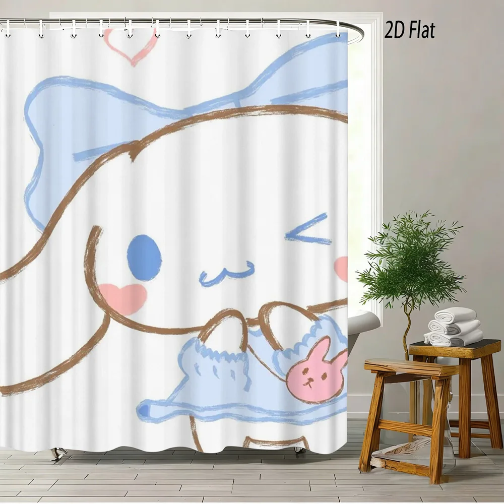

Cute Cartoon Cinnamoroll Print Shower Curtain Waterproof Polyester Fabric Bath Curtain With 12 Hooks Easy To Install For Bathroo