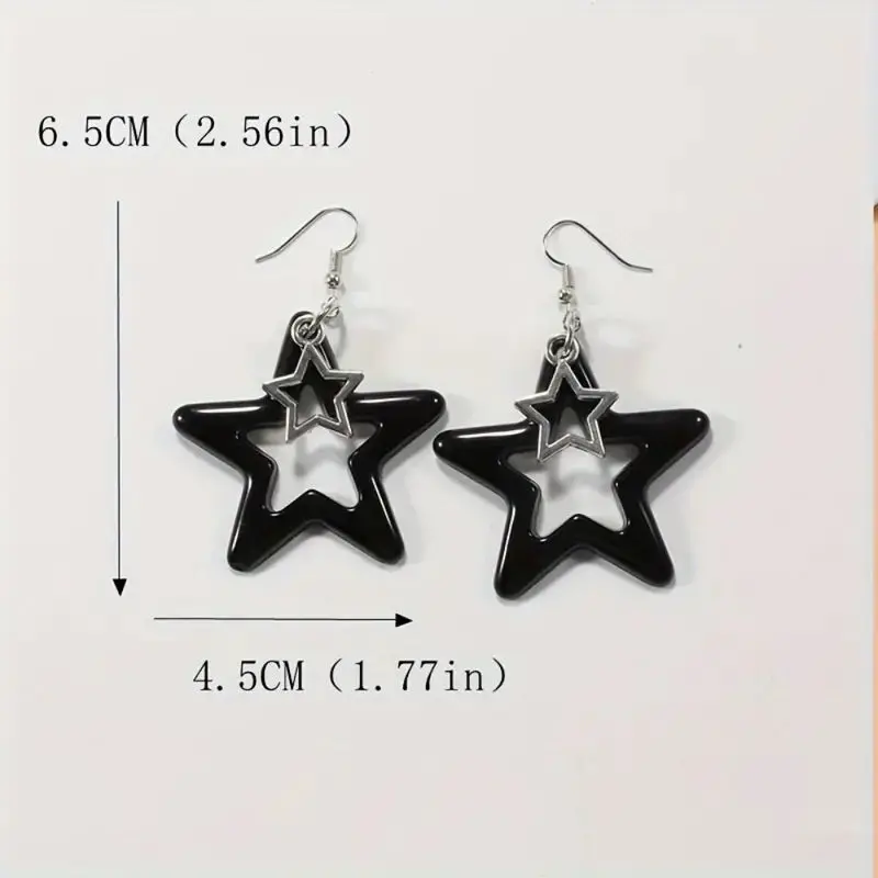 Black & Acrylic Geometric Dangle Earrings - Simple Style, Alloy Posts For Women