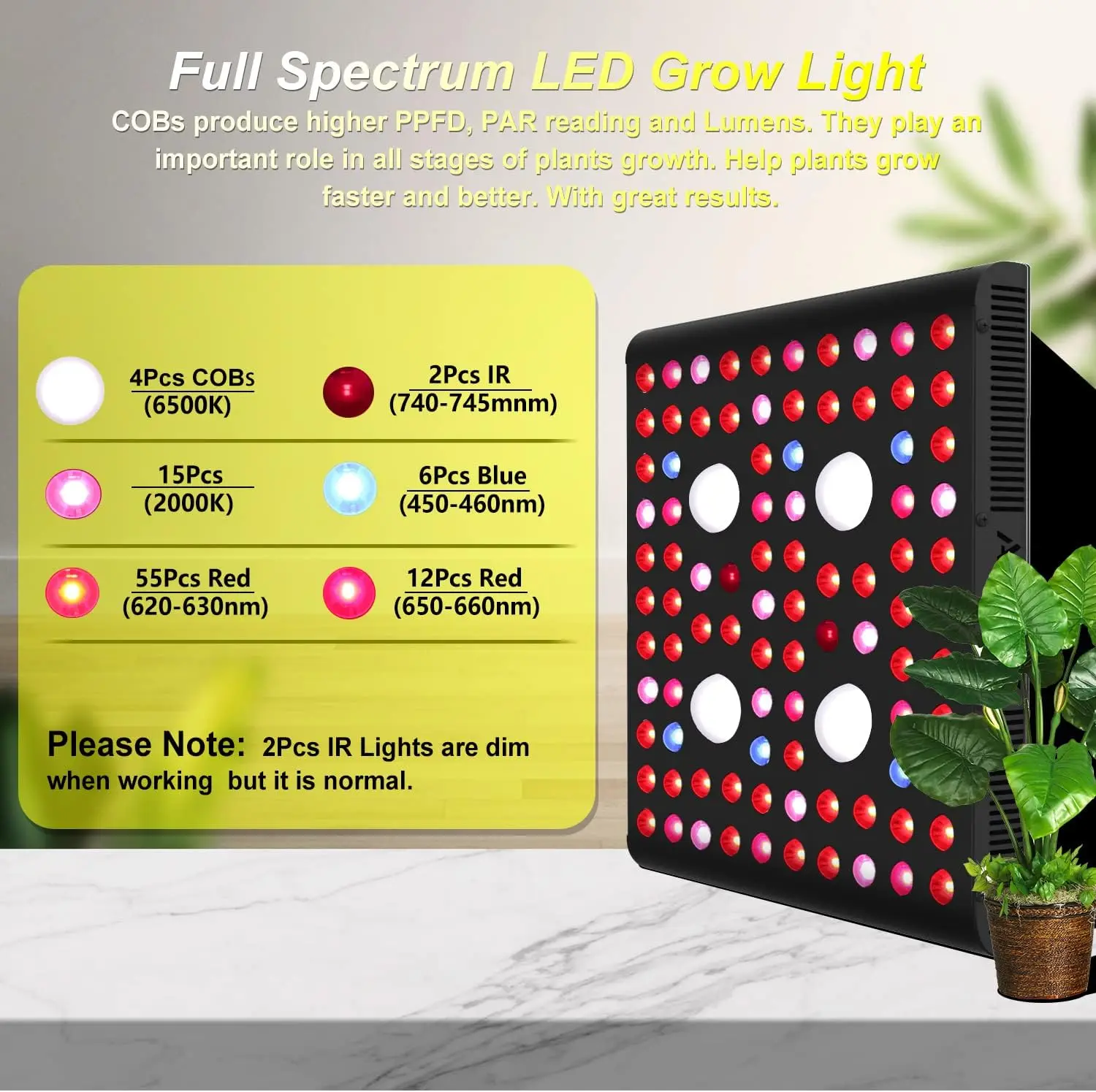 LED Grow Light, Full Spectrum Plant Grow Lamp with Daisy Chain Veg and Bloom Switch for Hydroponic Greenhouse Ind