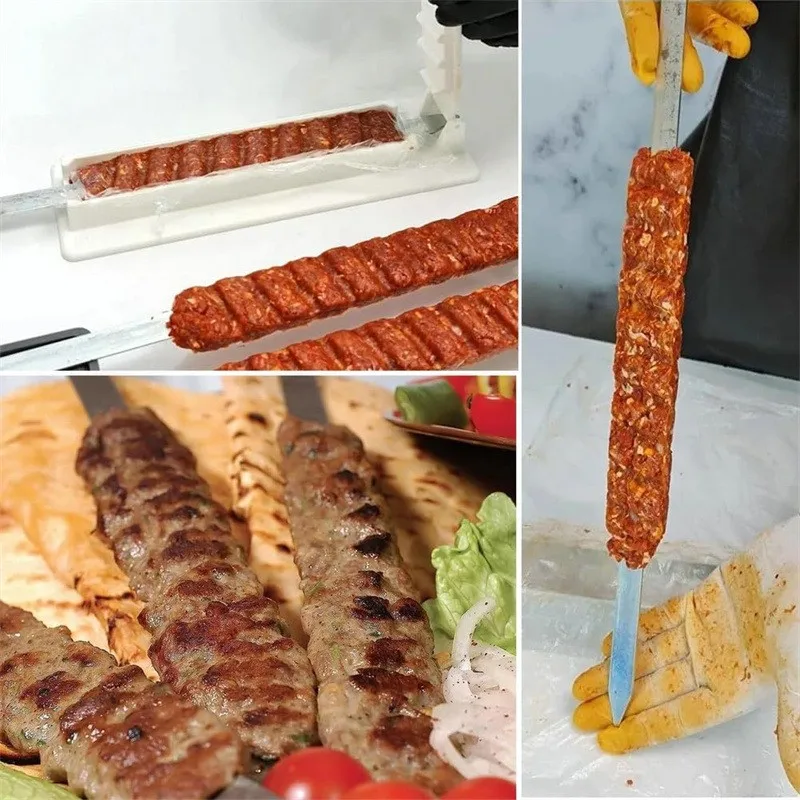 NewSingle Row Kebab Maker Bbq Meat Skewer Machine Kebab Press Maker Reusable Plastic Bbq Skewer Maker Kebab Preparation BBQ Tool view 3