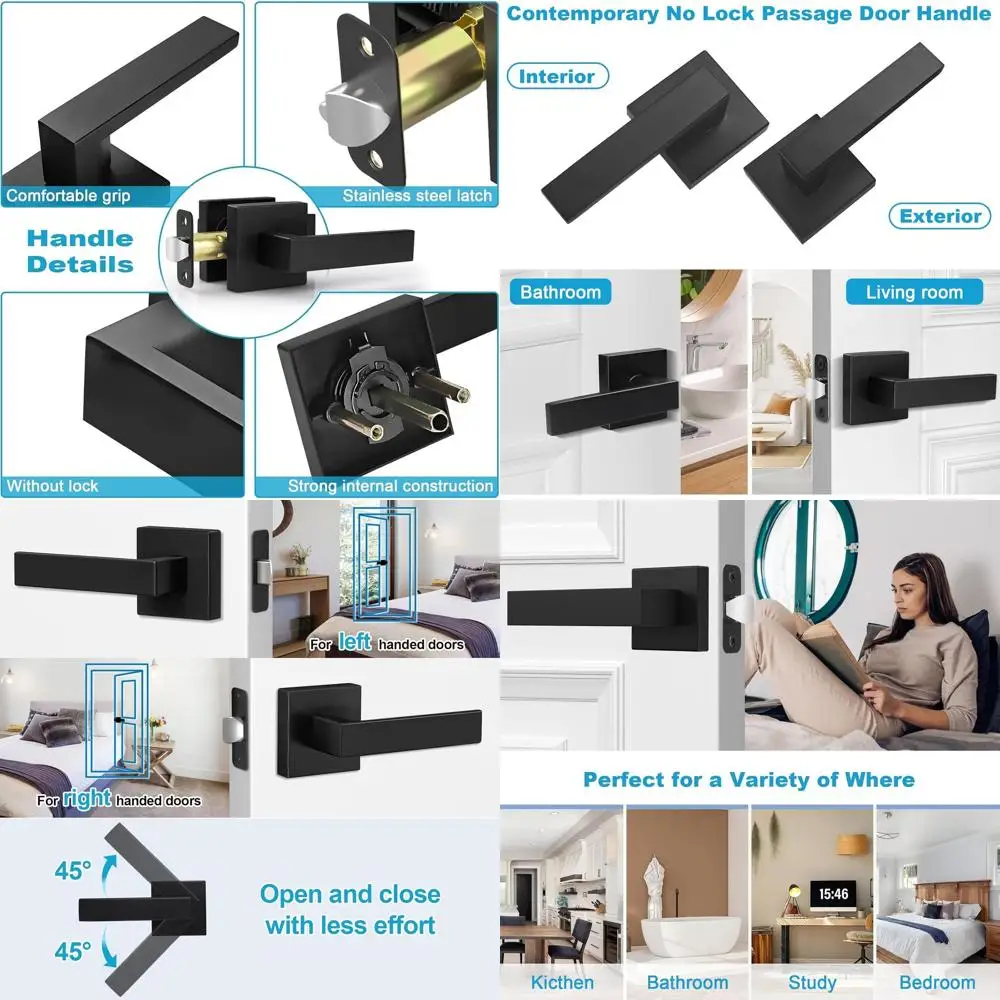 

Black 4-Pack Interior Door Levers - Non-Locking, Heavy Duty, Reversible for Both Sides