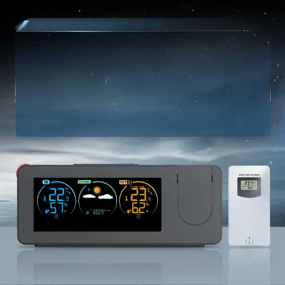 Electronic Projection Alarm Clock Weather Forecast Station Color Screen Calendar Time Monitor Desktop Table Clock