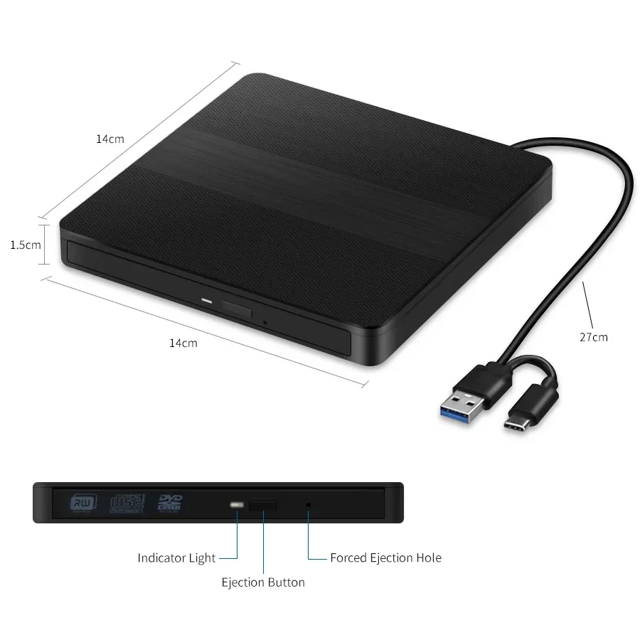 2-in-1 USB3.0 Type-C خارجي DVD RW كاتب أقراص مضغوطة محرك الموقد قارئ مشغل CD-ROM DVD-ROM محركات الأقراص الضوئية لأجهزة الكمبيوتر المحمول سطح المكتب