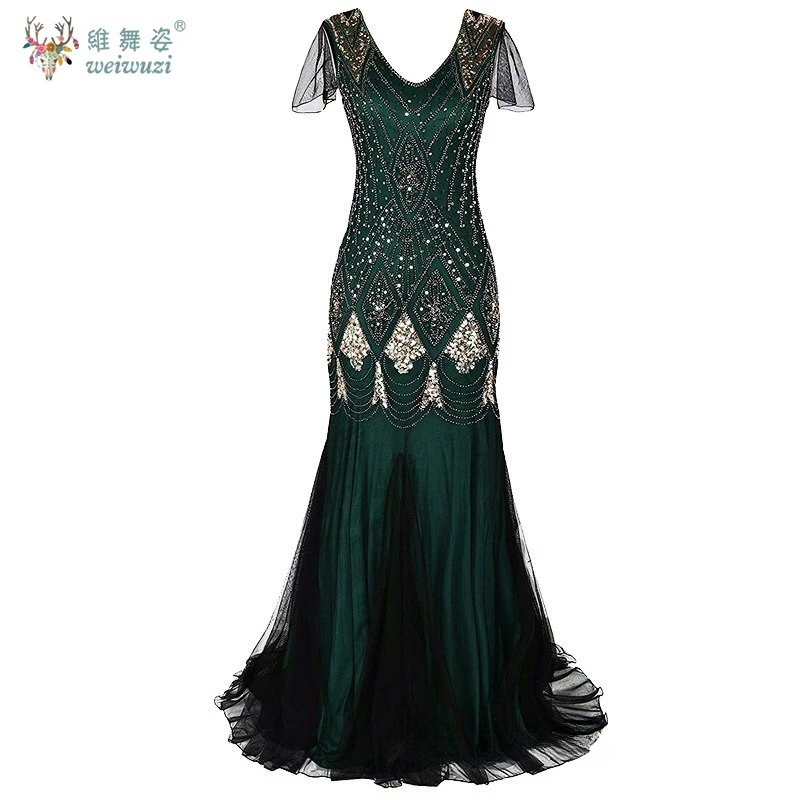 セクシーなヴィンテージスパンコール大人の女性の宴会ライト高級パーティーイブニングロングフィッシュテールドレスメッシュウエディングドレスエレガントなダンス衣装