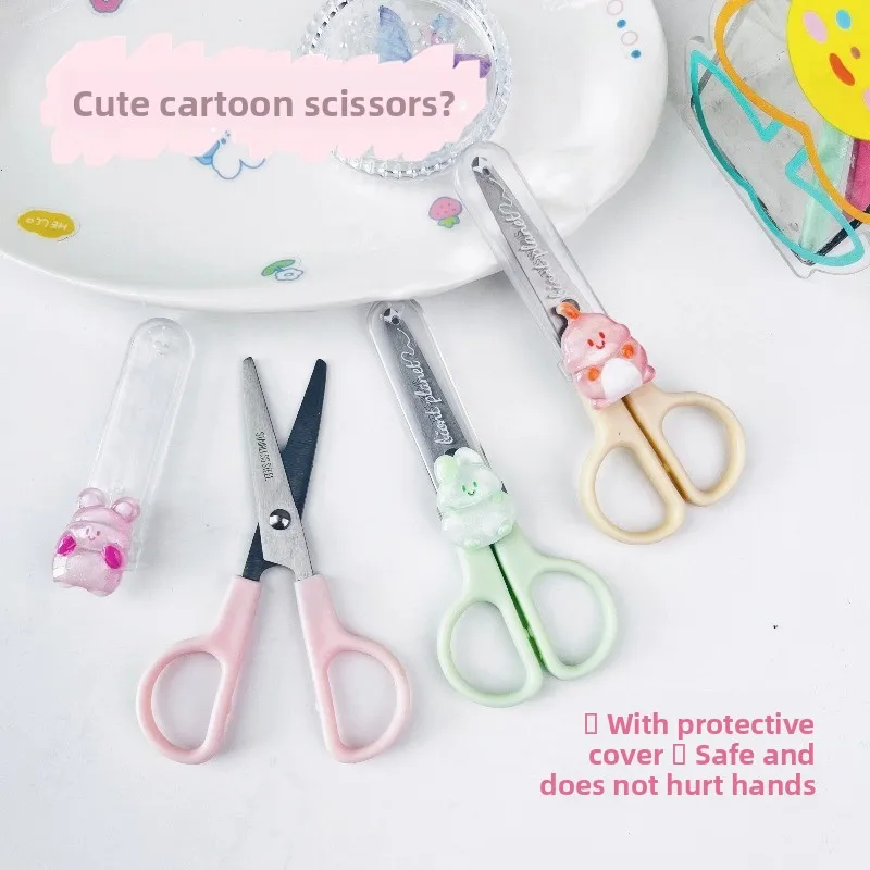 Cute Mini Scissors with Protective Cover Safe and Portable Paper-cutting Knife Student DIY Handmade Scissors