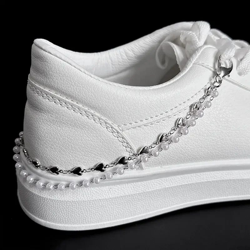 Perle Metall Doppel Layered Schuh Kette Männer Frauen Casual Schuh Zubehör Mode Schuhe Charms Seite Abnehmbare Schuh Dekoration 1 Stück – Detail 5