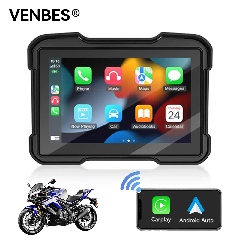 

VENBES 5" Motorcycle GPS Navigation Wireless Android Auto Carplay USB Type-C Bluetooth