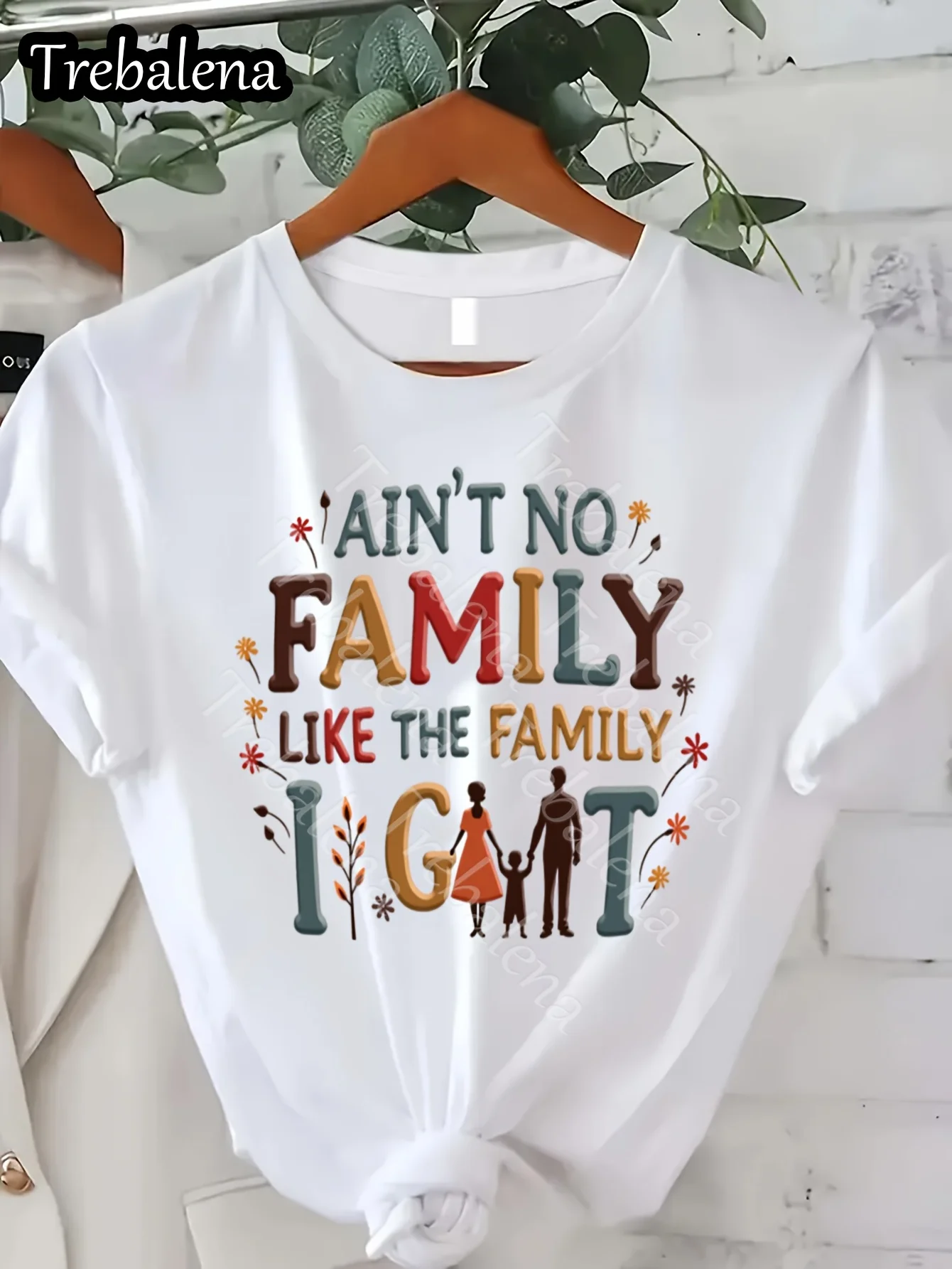 Плюс размер - футболка больших размеров с круглым вырезом 100% Ain't No Family Like The I Got Colorful Lettering Футболка больших размеров с коротким рукавом