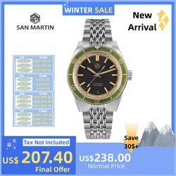 San Martin 39,5mm bisel de aluminio desgastado NH35 Reloj de buceo para hombre Reloj de pulsera mecánico Retro C3 luminoso 6H fecha Reloj SN0116B-2