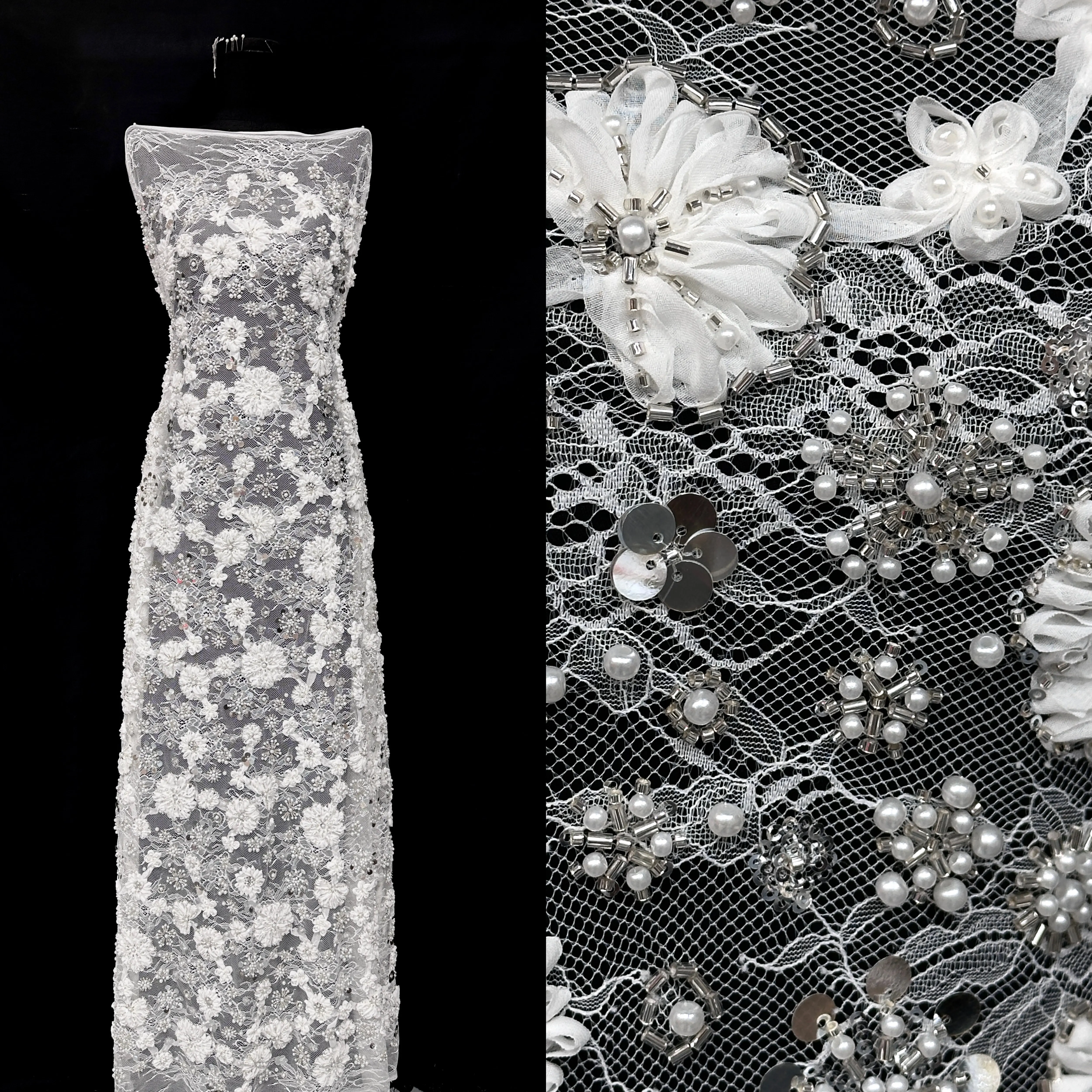 

Luxury African Lace Fabric for Bride Dress with Sequin Nigerian Embroidery French Tulle Mesh Net Wedding Fabric