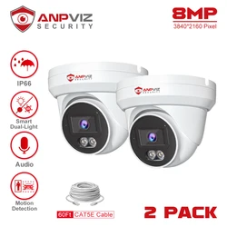 Anpviz-Outdoor Smart Dual-Light IP Turret Camera, Vigilância por Vídeo CCTV, IP66, Áudio, Detecção de Veículo Humano, 8MP POE IP, 30m, 2 pcs