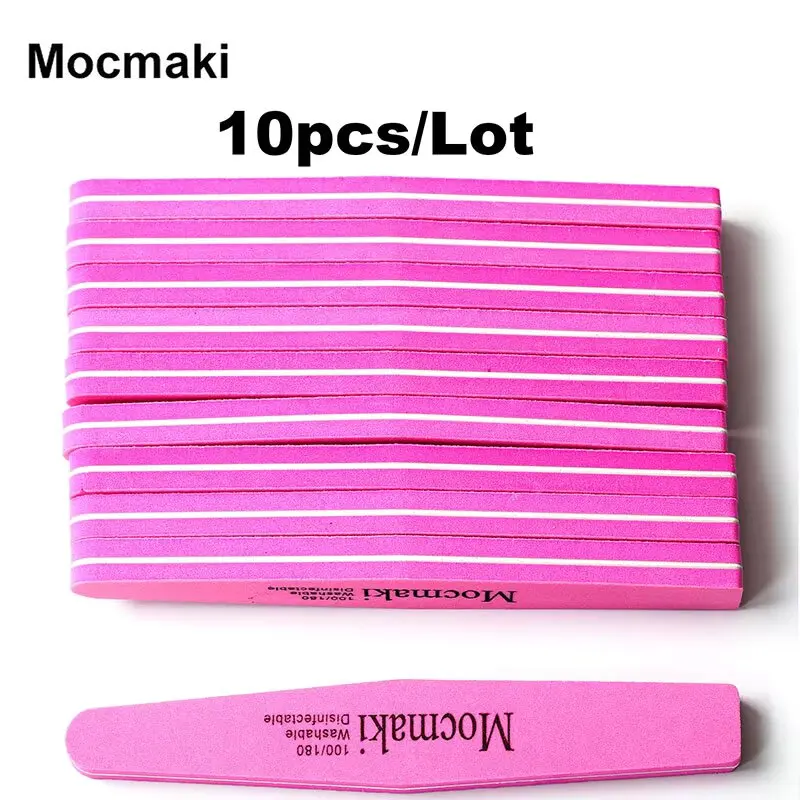Mocmaki 10Pc Sanding Files Buffer Block, Sandpaper for Salon Manicure, UV Gel Polisher Tool, Random Colors, 100/180,